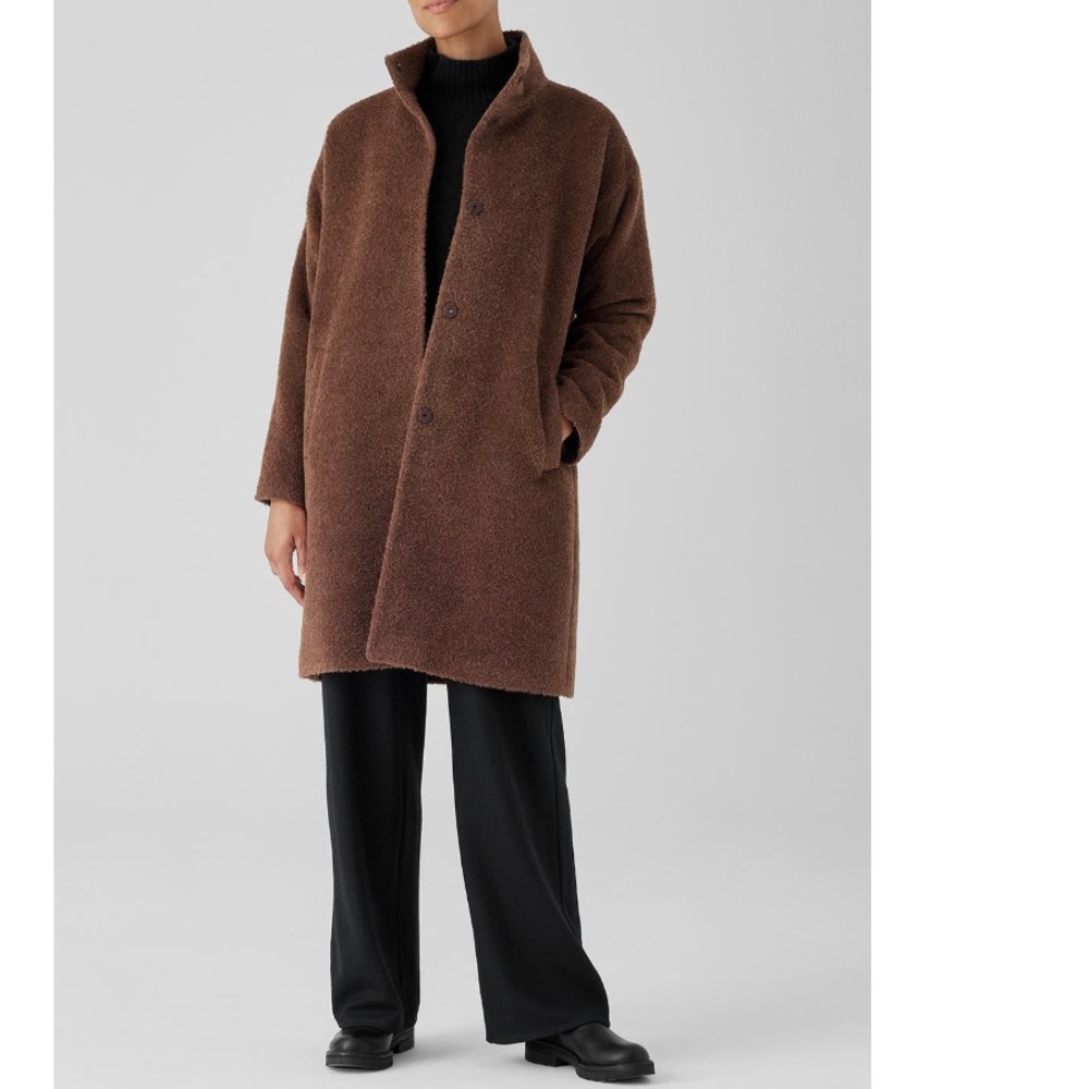 Eileen Fisher stand wool alpaca blend collar brown coat